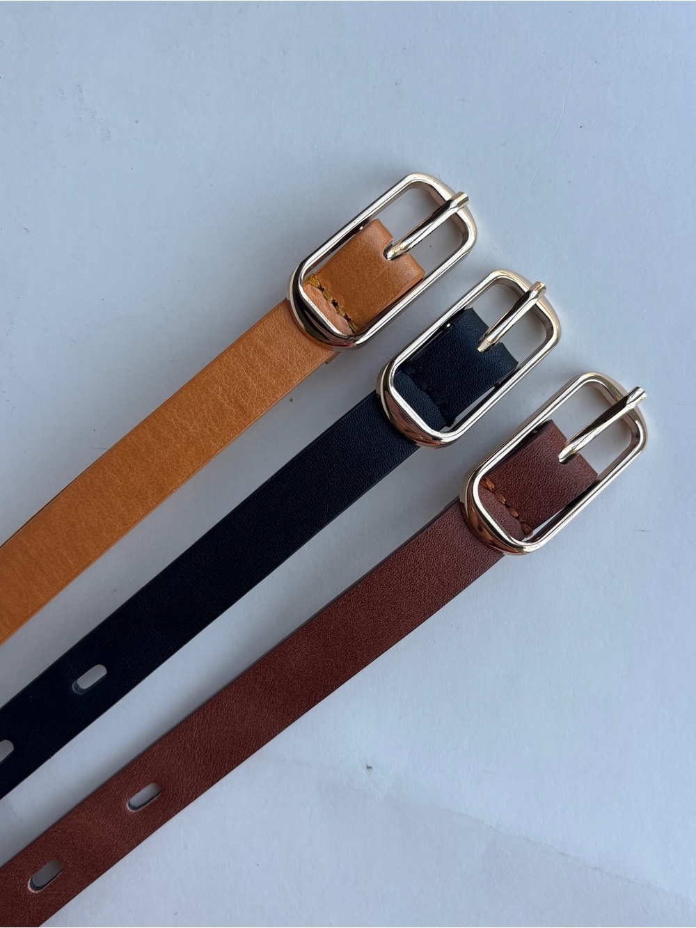 Set of 3 Women's Leather Belt - Tan, Black, Brown
